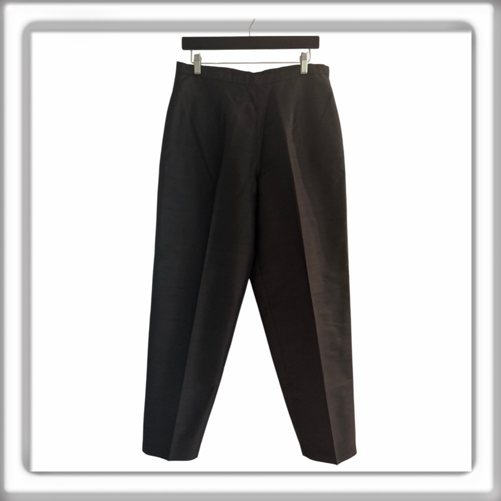 Silk Lore Beth Terrell 100% Silk Black Straight Leg Lined Pants Side Zip Size 14